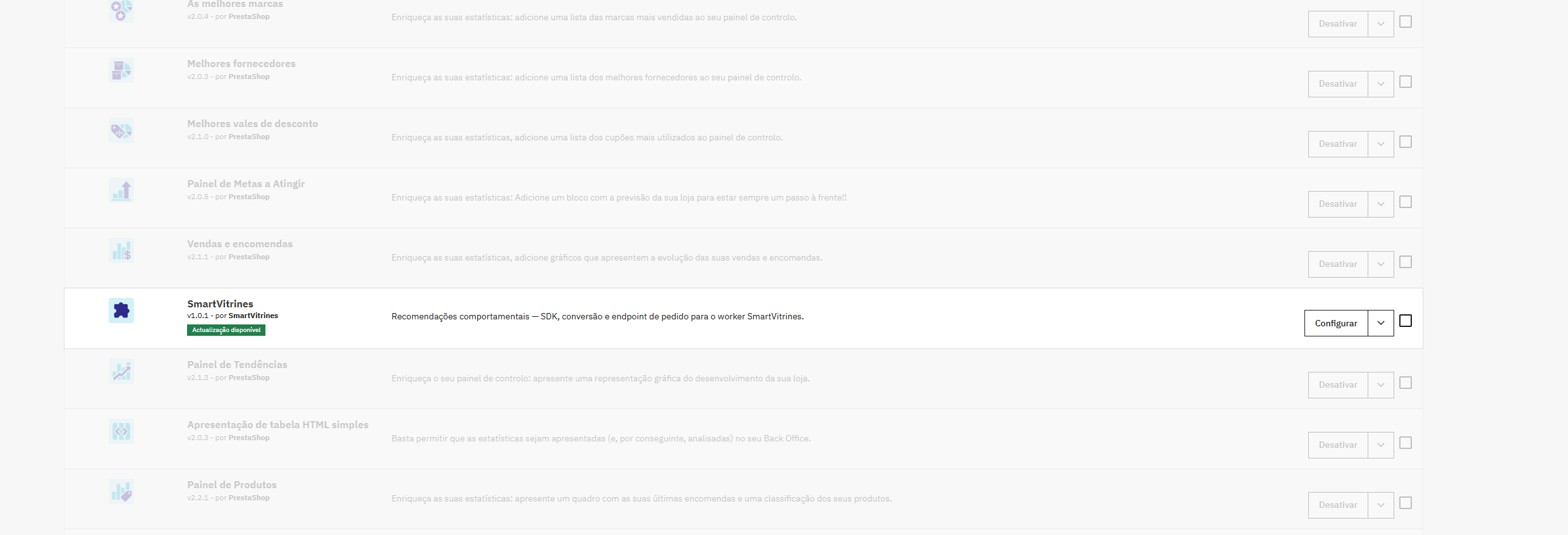 Módulos → SmartVitrines → Configurar